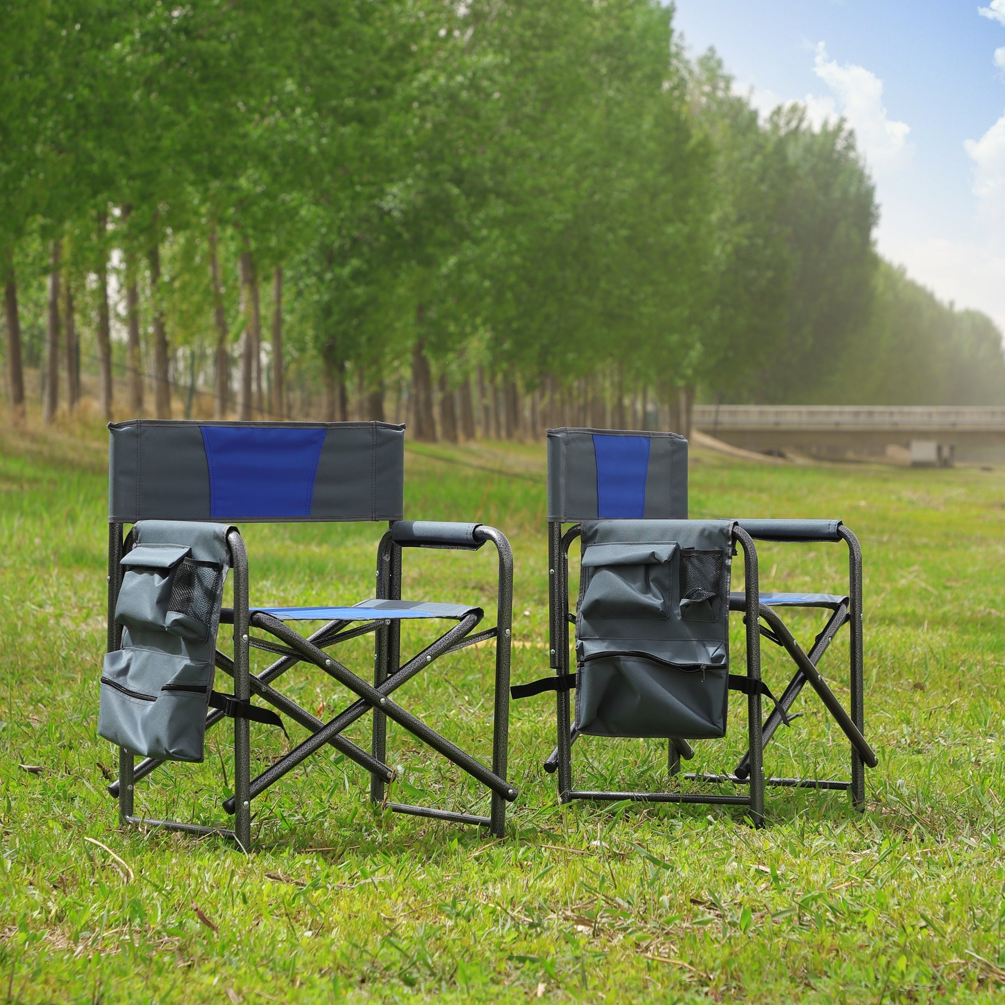 2Pcs Outdoor Padded Folding Chairs with Storage Pockets - Overstock - 37847038