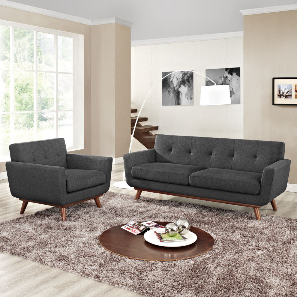 2 Piece Engage Armchair and Loveseat Set  Upholstered Fabric   Midcentury   Sofas   by PARMA HOME  Houzz