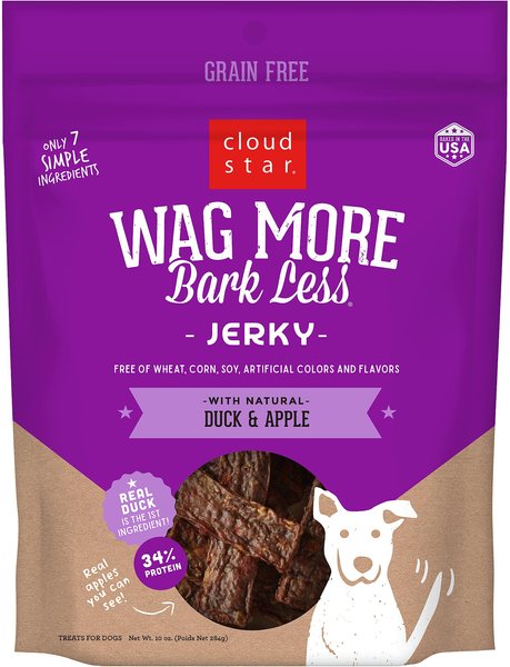 Cloud Star Wag More Bark Less Duck and Apple Recipe Grain-Free Jerky Dog Treats