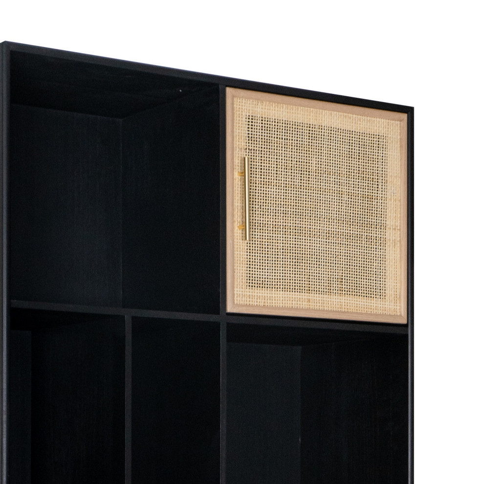 Benzara BM285151 Bookcase  6 Unique Shelves  4 Rattan Drawers  Black  Brown   Midcentury   Bookcases   by Uber Bazaar  Houzz