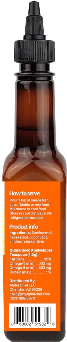 Alpha Chef SAUCE Chicken Recipe Dog and Cat Food Topper， 8-oz bottle