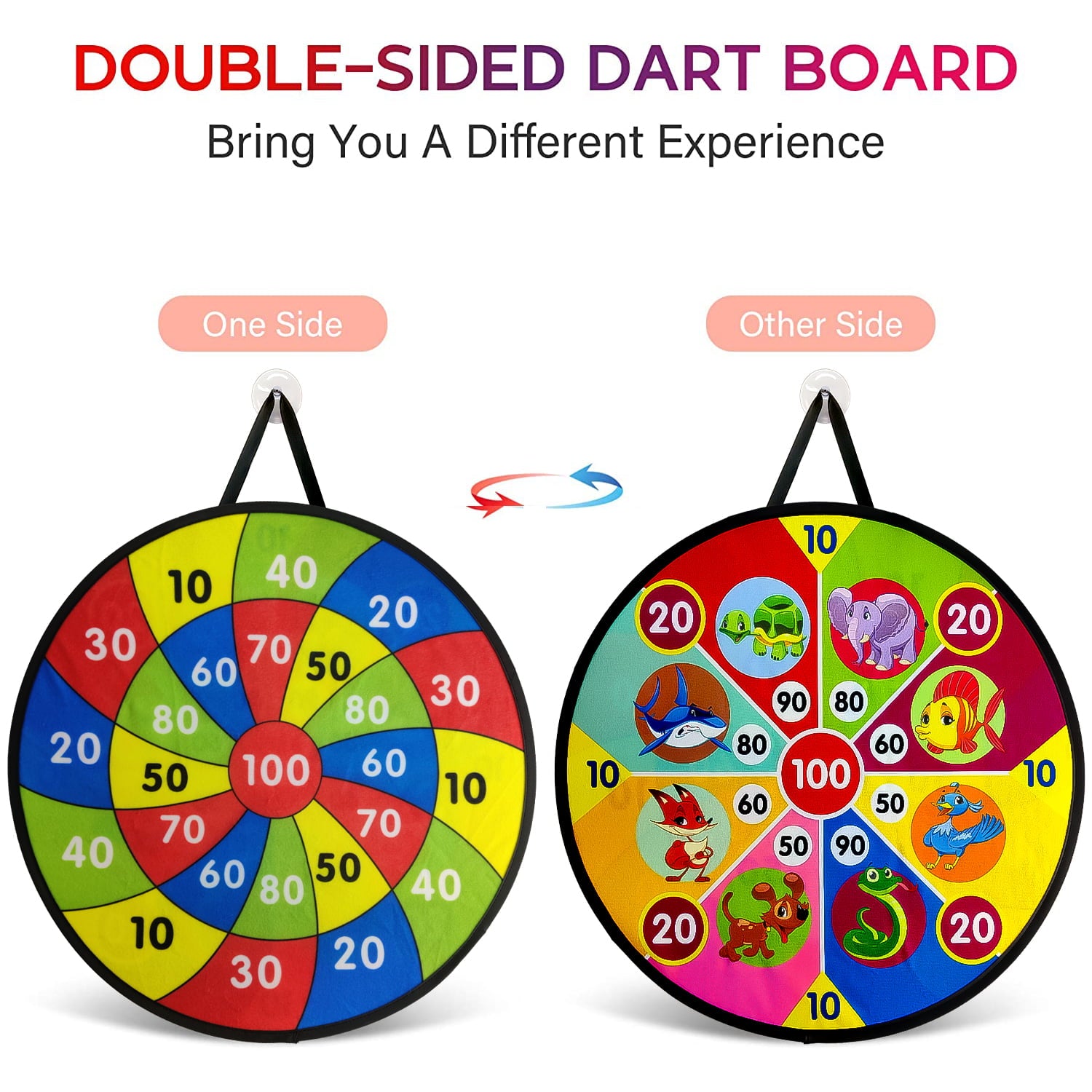 19 inch Dart Board, Double-sided Dart Board for Kids, 6 Sticky Balls, Indoor Outside Game Toys for 3 4 5-12 Year Old Boys Girls