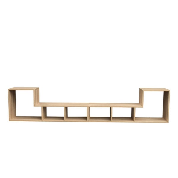 Double L-Shaped TV Stand Entertainment Center，Display Shelf，Nature