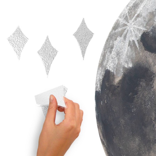 Moon Peel And Stick Wall Decal With Metallic Silver Ink Gray Roommates