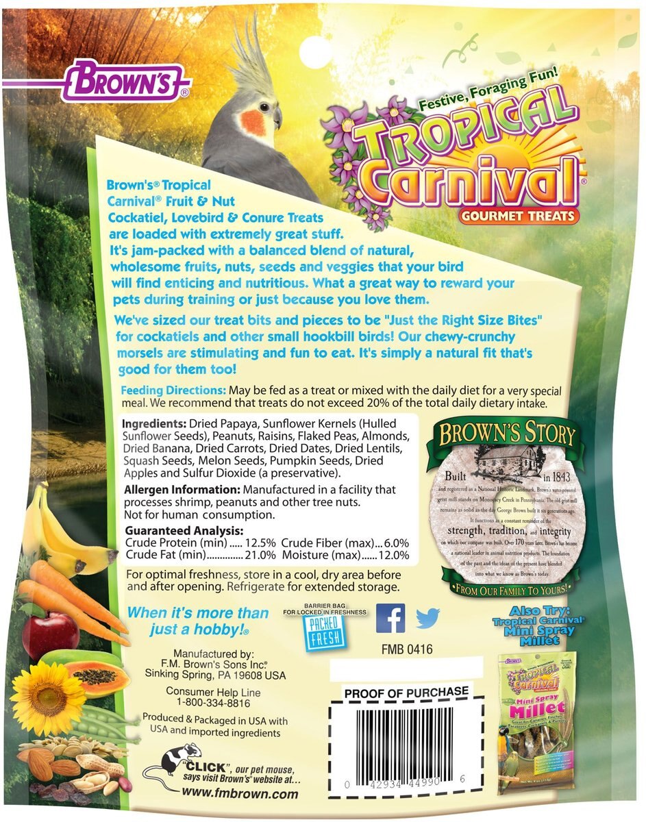 Brown's Tropical Carnival Fruit and Nut Cockatiel Bird Treats