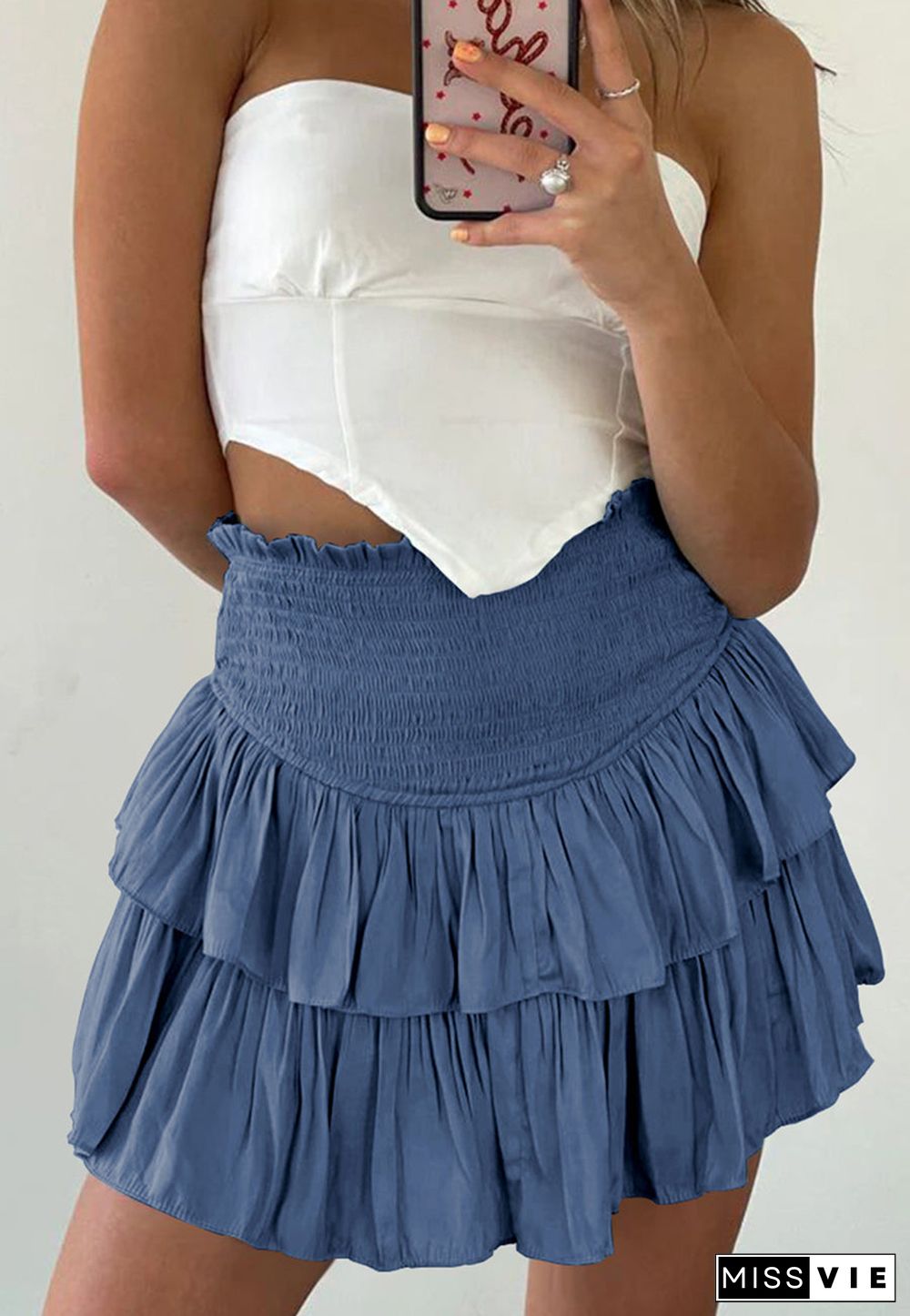 Shirred High Waist Tiered Skirt