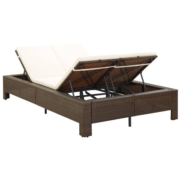 2-Person Sunbed with Cushion Brown Poly Rattan