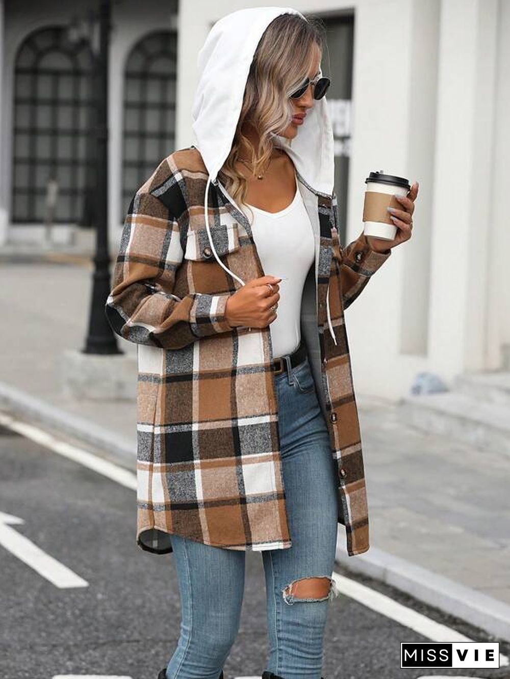 Stylish Plaid Hoodie Outerwear