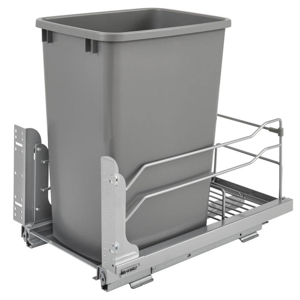 Rev-A-Shelf 18.9375 in. H x 10.875 in. W x 22.25 in. D Single 35 Qt. Pull-Out Silver Waste Container with Soft-Close Slides 53WC-1535SCDM-117