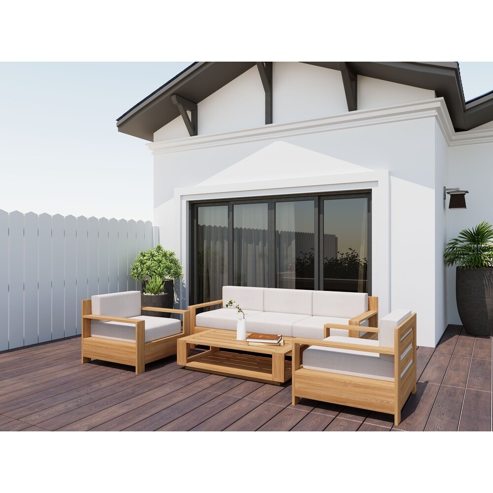 Lothair 4 Piece Teak Deep Seating Outdoor Sofa Set with Sunbrella Cushions