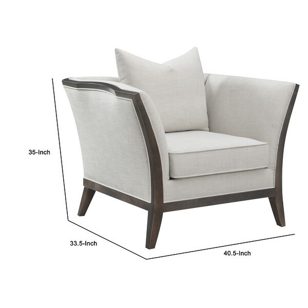 41 Inch Flared Arm Accent Chair， Soft Beige Fabric and Rich Brown Wood