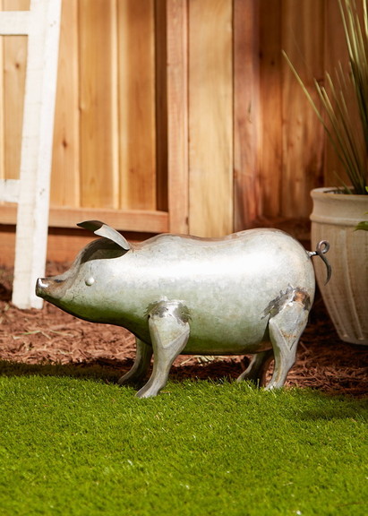 Accent Plus 4506341 Galvanized Pig Sculpture