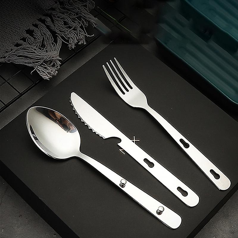 Born Pretty 3pcs/set Outdoor Portable Stainless Steel Tableware Knife Utensil Spoon Set Spoon Fork Knife Dinnerware Camping Cooking Flatware