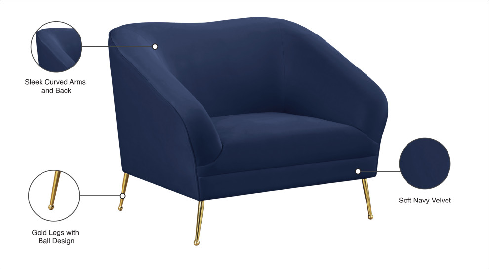 Hermosa Velvet Chair   Midcentury   Armchairs And Accent Chairs   by Meridian Furniture  Houzz