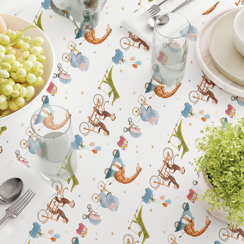 Square Tablecloth， 100% Polyester， 70x70， Animals on Bikes Design