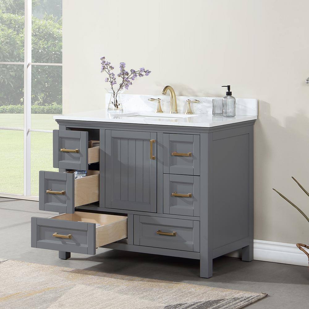 Altair Isla 42 in. W x 22 in. D x 34.5 in. H Single Sink Bath Vanity in Gray with Composite Stone top in White 538042-GR-AW-NM