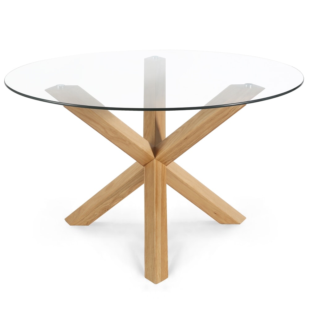 Poly and Bark Kennedy Round Glass and Wood Dining Table