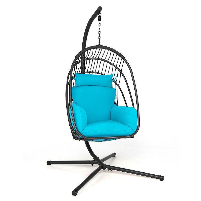 Hanging Folding Egg Chair With Stand Soft Cushion Pillow Swing Hammock