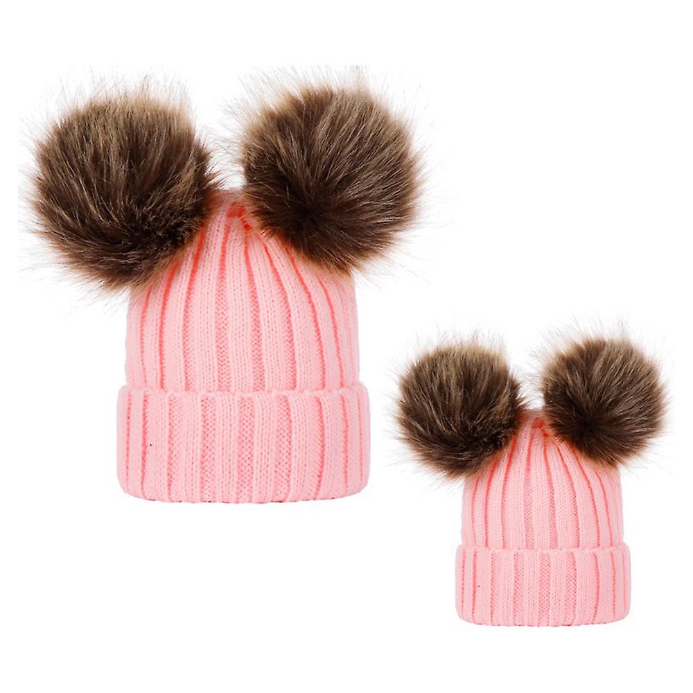 Winter Warm Women Knitted Crochet Wool Hat Double Hair Ball Earmuffs Caps Infant Toddler Kid Cute Hairball Beanie Cap White Size 2