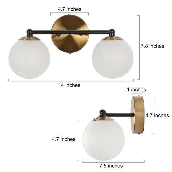 Modern 2/3-Light Black Gold LED Bathroom Vanity Light Globe Glass Wall Sconces