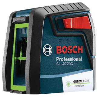 Bosch 40 ft. Green Cross Line Laser Level Self Leveling with VisiMax Technology 360 Degree Mounting Device and Carrying Pouch GLL 40-20 G