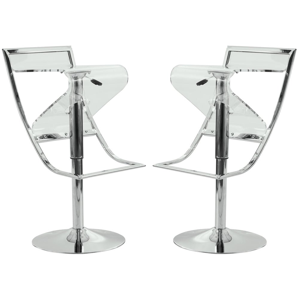 LeisureMod Clifton Clear Acrylic Adjustable Bar Counter Stool Set of 2