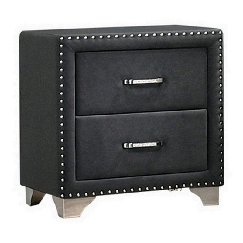 Cale 26 Inch Modern Glam Wood Nightstand， Nailhead， Gray Velvet Upholstered