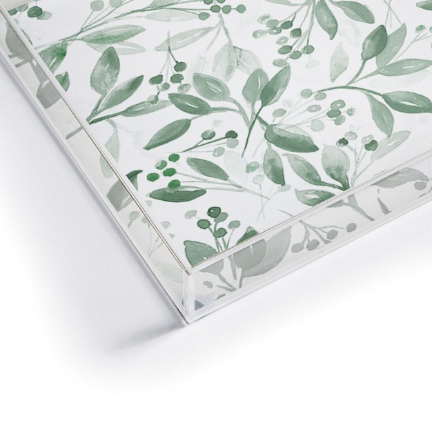 Laura Trevey Berries And Leaves Mint Acrylic Tray deny Designs