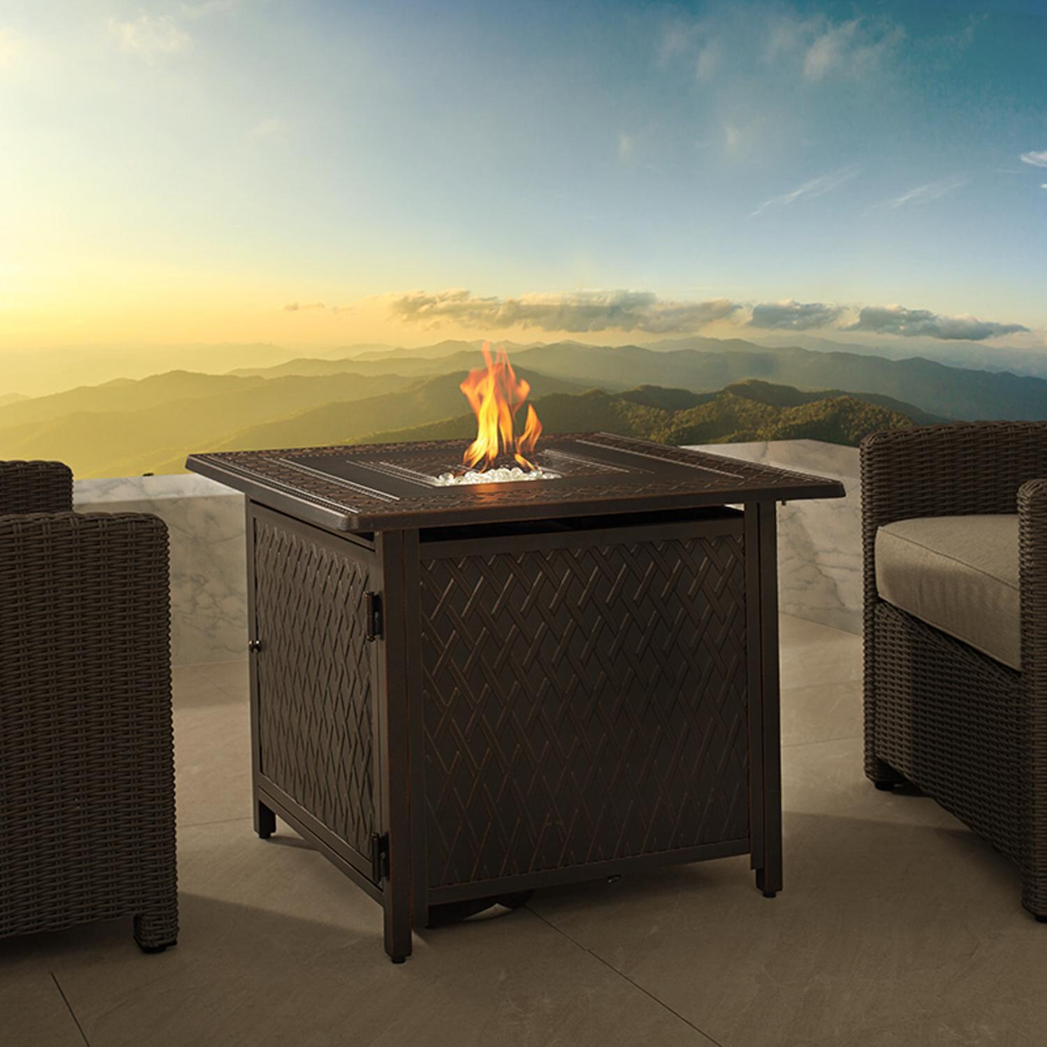 Ultimate Patio Palm Way 32-Inch Square Aluminum Propane Gas Fire Pit