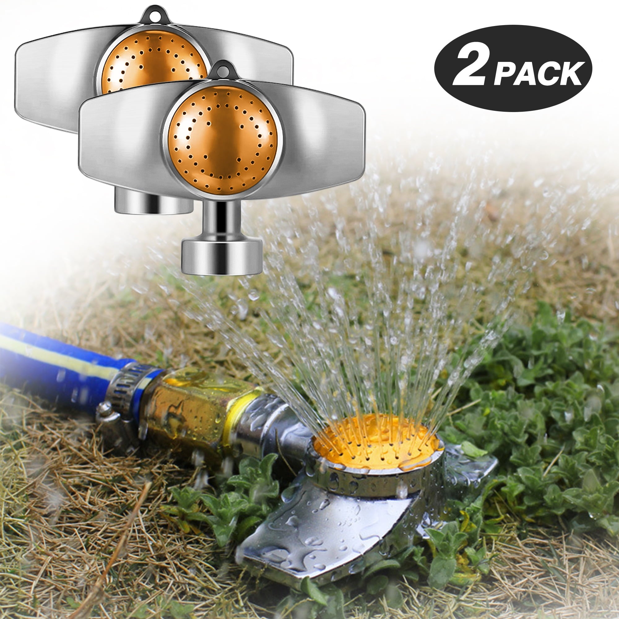 WeGuard 2 Pack Metal Spot Lawn Sprinkler for Yard， 360° Rotating Water Sprinkler for Lawn and Garden Sprinkler， Water Spray Cool Down Tool with Gentle Water Flow