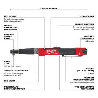 MW M12 FUEL ONE-KEY 12-Volt Lithium-Ion Brushless Cordless 12 in. Digital Torque Wrench Kit with Two 2.0 Ah Batteries 2466-22