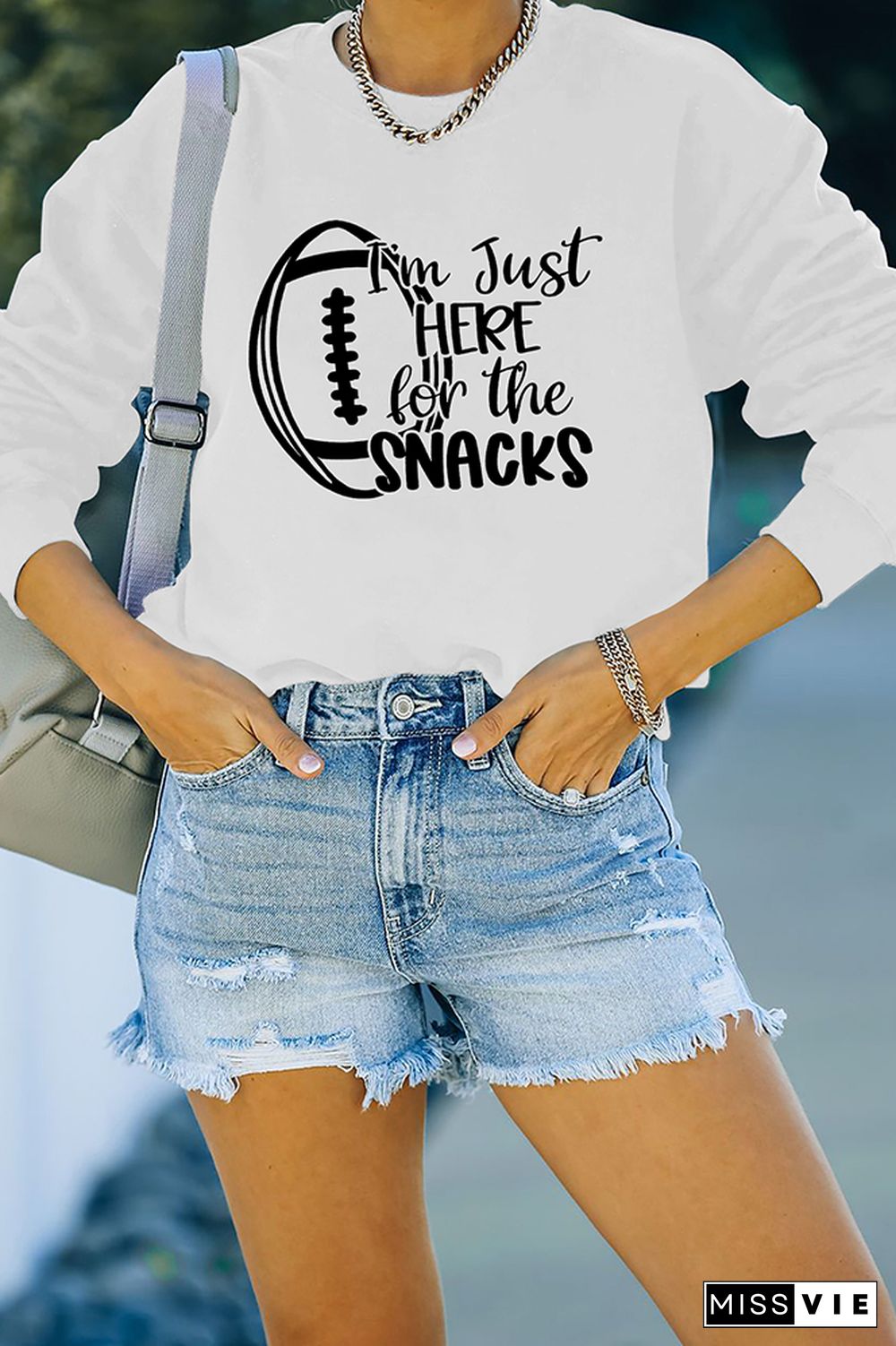 I'm Just Here For Snacks Print Pullover Sweatshirt Wholesale