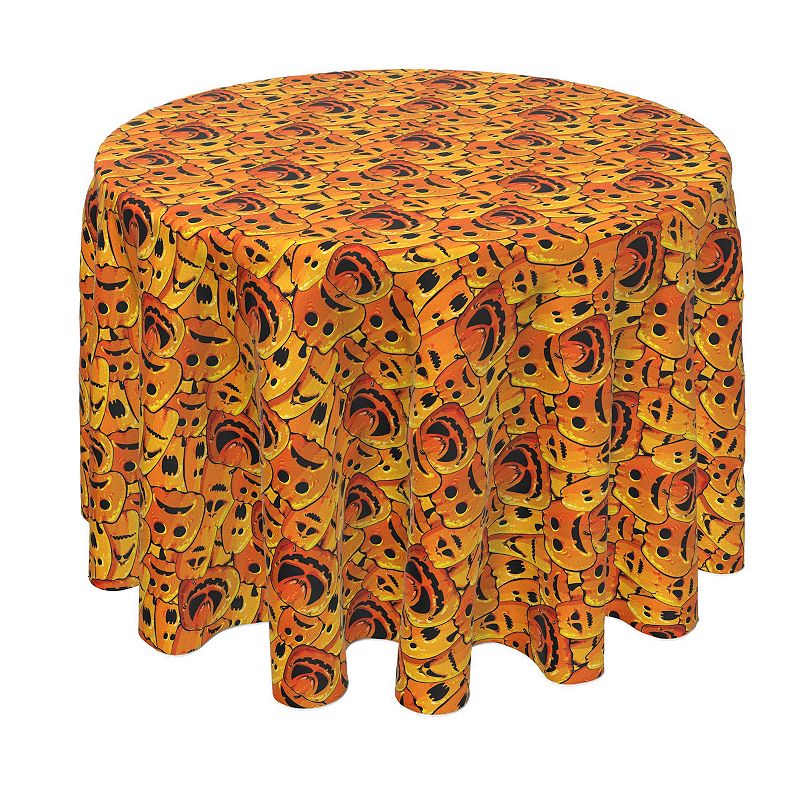 Round Tablecloth， 100% Polyester， 90 Round， Pumpkin Ghost Faces