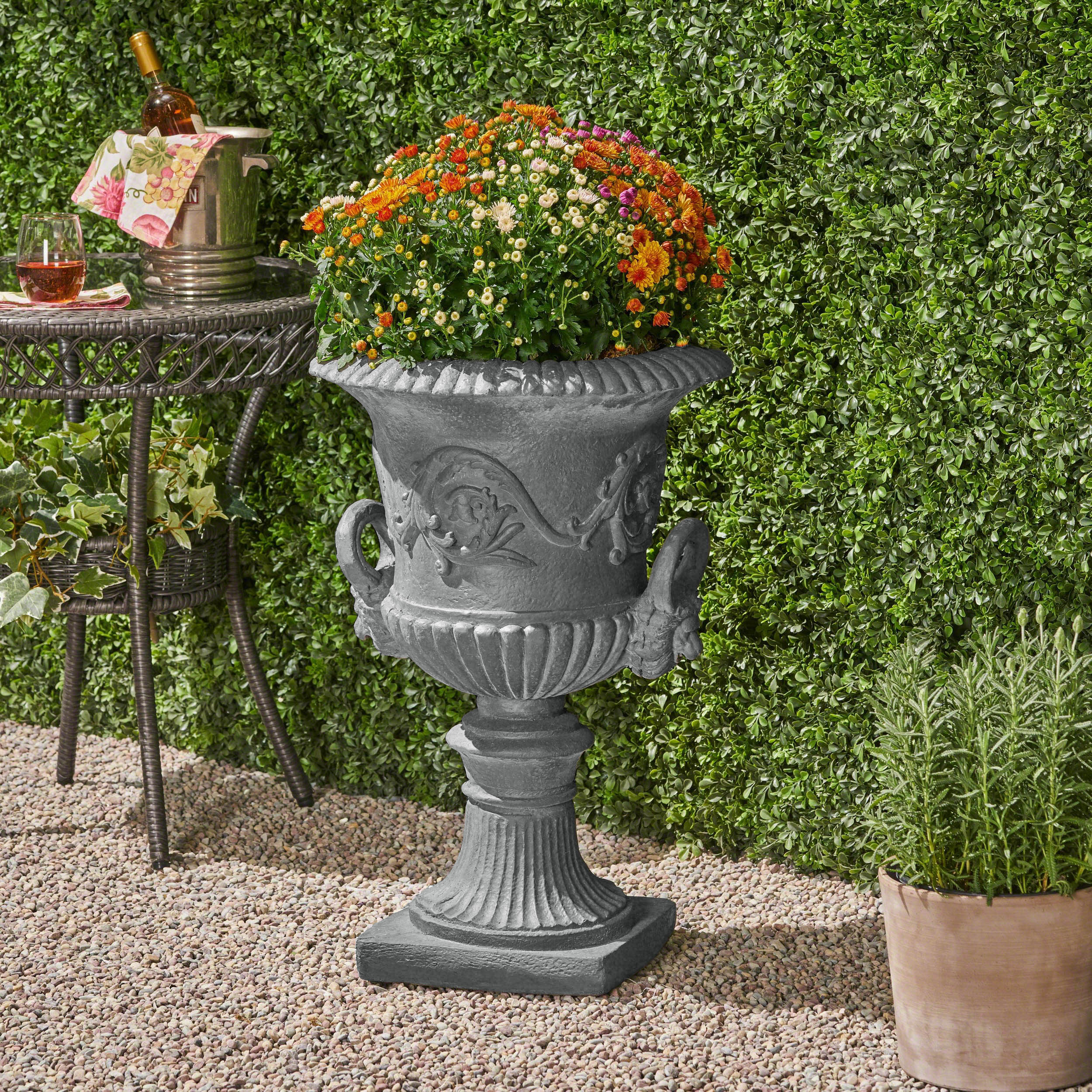 Joa Chalice Garden Urn Planter, Roman, Botanical, Lightweight Concrete