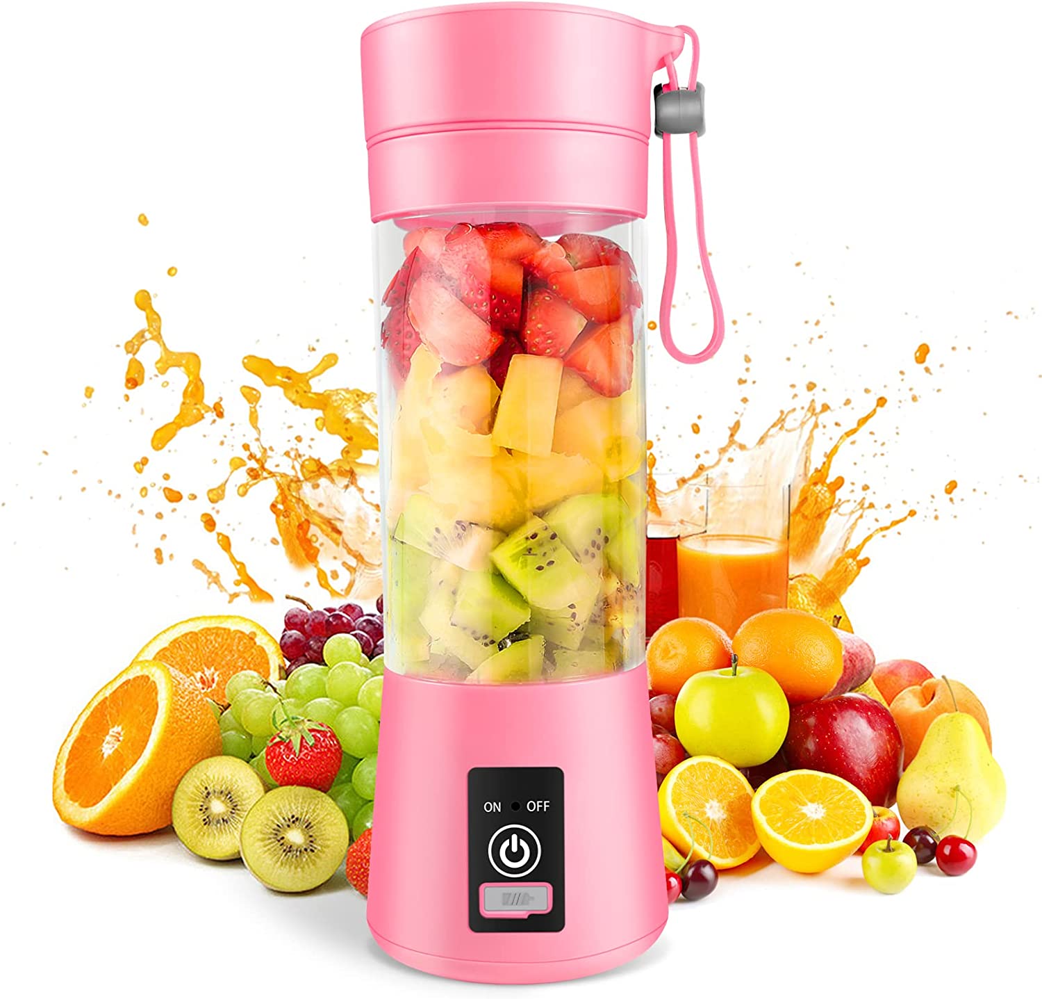 IMMEKEY Portable Blender, Rechargeable USB, 380ml Travel Fruit and Vegetable Juicer with 6 Blades