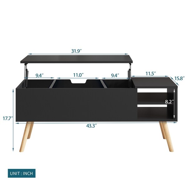 Coffee Table with Solid Wood Leg Rest，Liftable and Lowerable Table Top