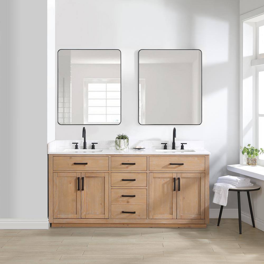 Altair Gavino 72 in. W x 22 in. D x 34 in. H Bath Vanity in Light Brown with Grain White Composite Stone Top 557072-LB-GW-NM