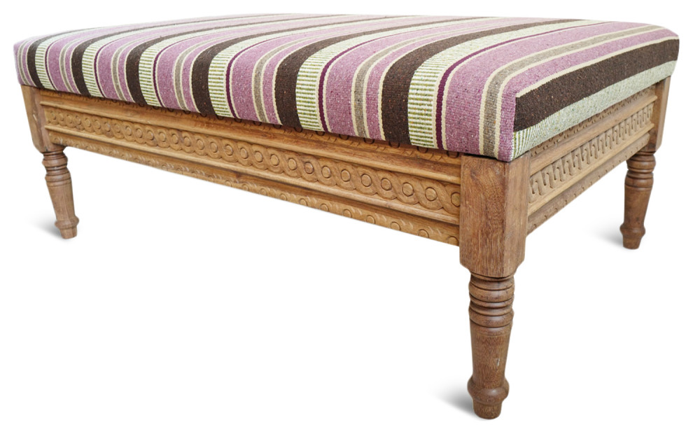 Striped Lilac  ampBrown Kilim Ottoman   Traditional   Footstools And Ottomans   by Design Mix Furniture  Houzz