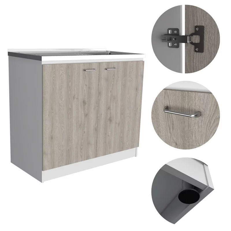 Oklahoma Utility Sink， Double Door Cabinet， Stainless Steel Countertop