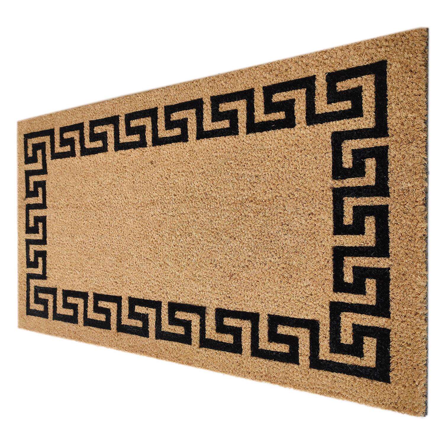 First Concept 30 in. L X 18 in. W Black/Brown Greek Key Border Coir Door Mat