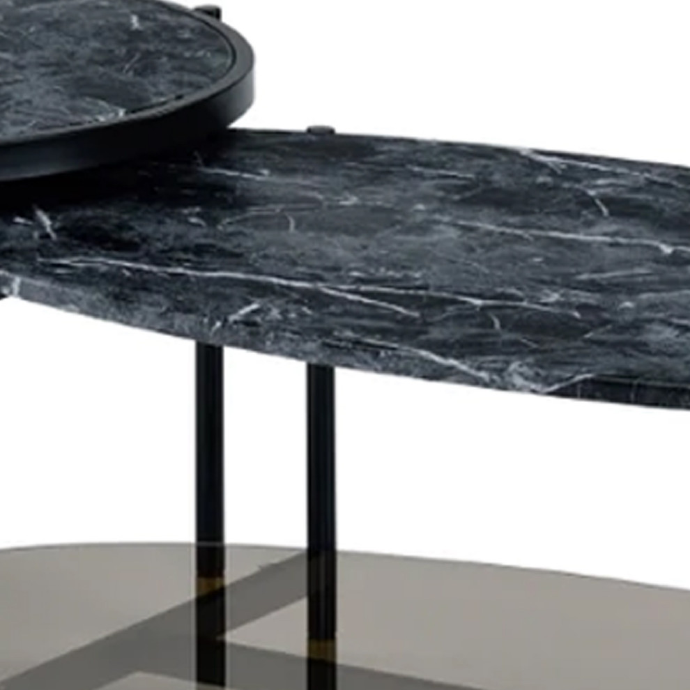 Benzara BM275495 2 Piece Nesting Coffee Table  Marble Top  Glass Shelf  Black   Contemporary   Coffee Table Sets   by Uber Bazaar  Houzz