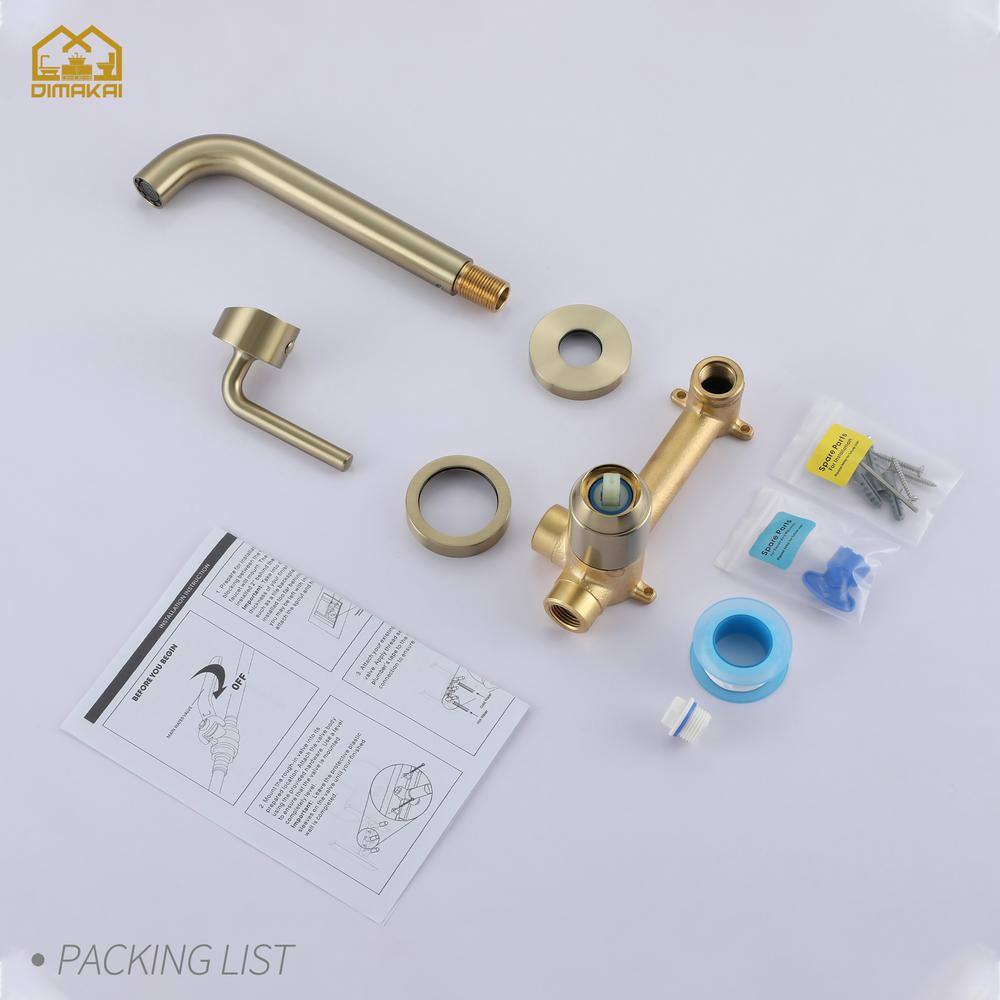 Hlihome Single Hole Wall Mount Bathroom Faucet with Single-Handle Brass in Brushed Gold DK-9004-BG