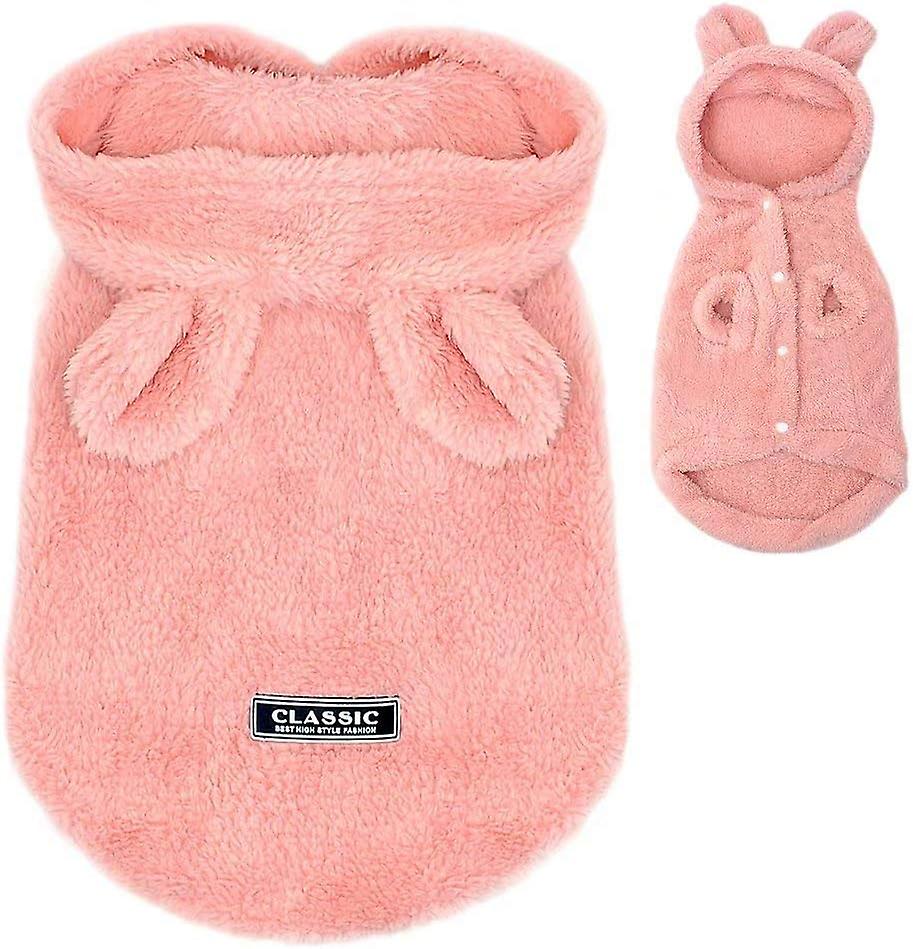 Pet Winter Warm Small Dog Pajamas Coats For Puppy，cute Rabbit Design Pet Pjs Jumpsuit，soft Fleece Hoodie Clothes For Chihuahua Yorkie Poodles pink l