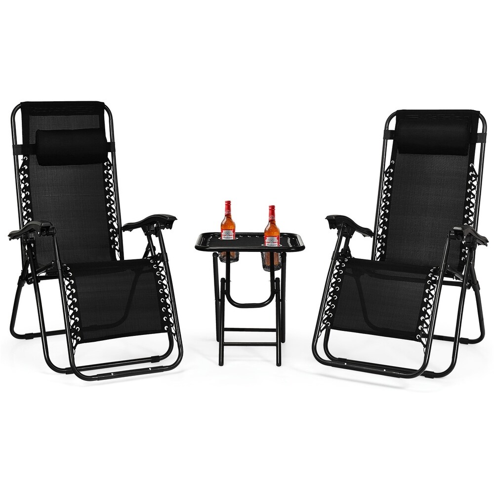 3PCS Folding Portable Zero Gravity Reclining Lounge Chairs And Table