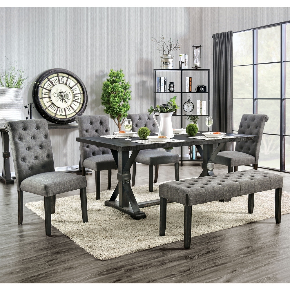 Chalwa Rustic Wood Upholstered 6 Piece Dining Set with Table and 4 Chairs and 1 Bench by Copper Grove