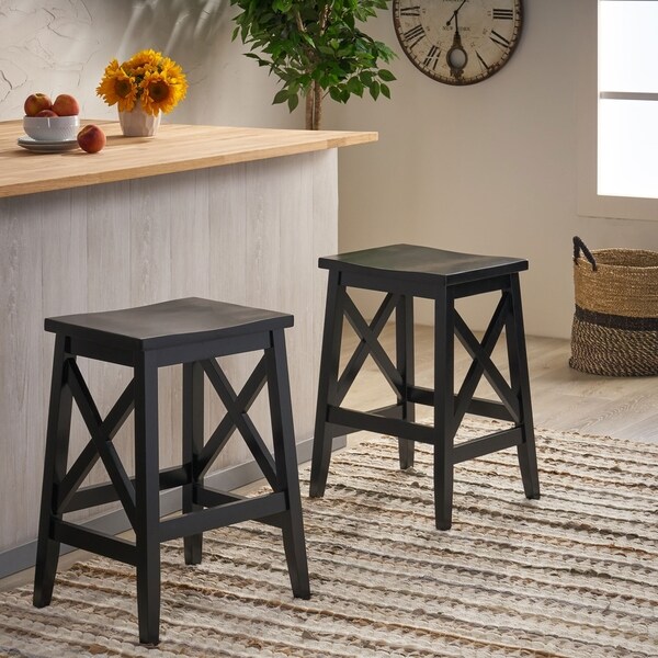 Heffley Contemporary Farmhouse Wooden Barstools (Set of 2) by Christopher Knight Home