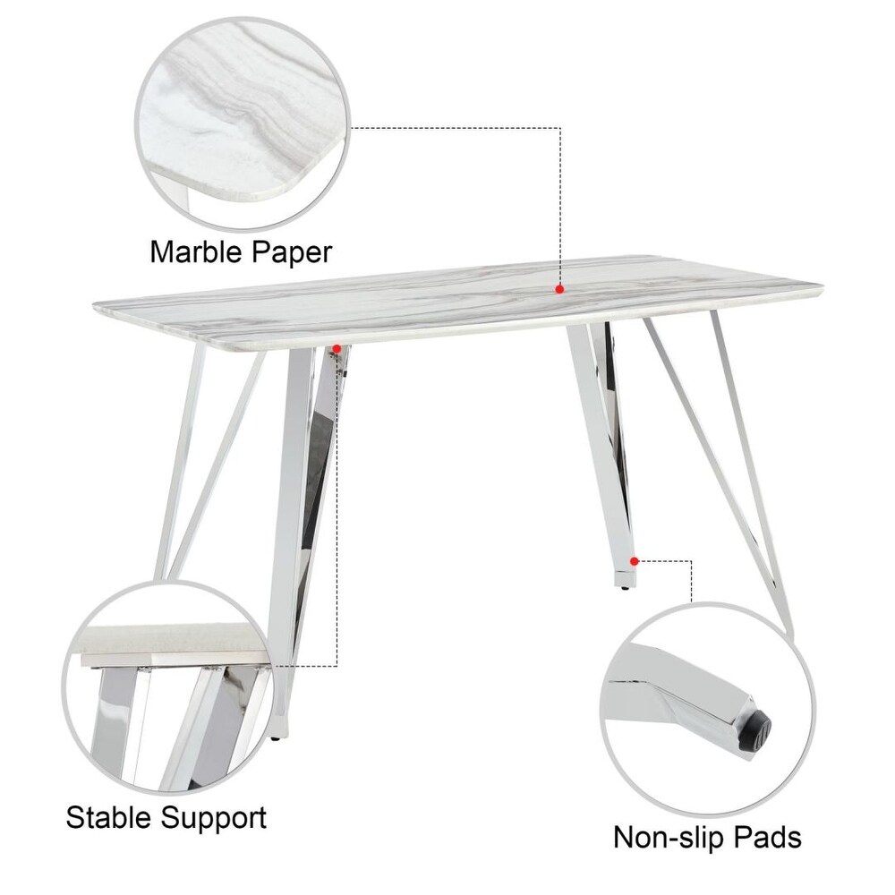 Modern Marble Pattern MDF Dining Table Ins Stylish Silver Metal Legs