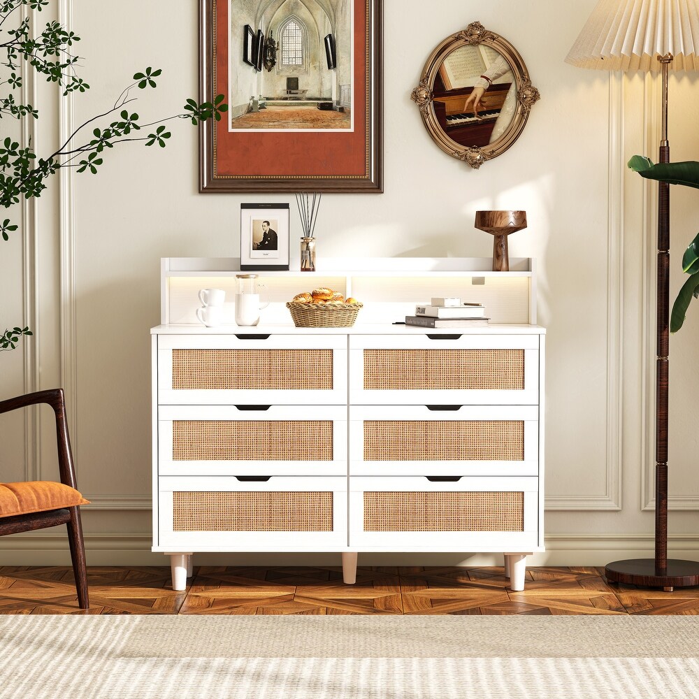 6 Drawers Rattan Storage Cabinet