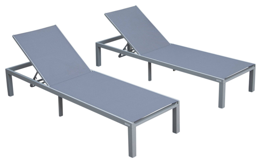 LeisureMod Marlin Patio Chaise Lounge Chair Gray Frame Set of 2   Transitional   Outdoor Chaise Lounges   by LeisureMod  Houzz