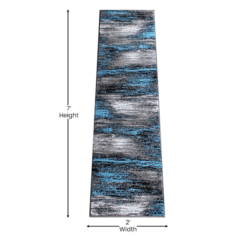 Masada Rugs Masada Rugs Trendz Collection 2'x7' Modern Contemporary Runner Area Rug in Blue， Gray and Black - Design Trz863